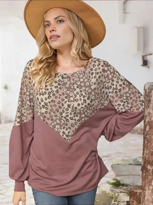 Anna-Kaci Women's Long Sleeve Leopard Print Chevron Color Block Tunic Top sold by Anna-Kaci