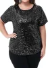 Anna-Kaci Womens Sequin Tops Plus Size Round Neck Sparkle Glitter Short Sleeve Party Tunic Blouse sold by Anna-Kaci