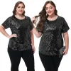 Anna-Kaci Womens Sequin Tops Plus Size Round Neck Sparkle Glitter Short Sleeve Party Tunic Blouse sold by Anna-Kaci