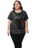 Anna-Kaci Womens Sequin Tops Plus Size Round Neck Sparkle Glitter Short Sleeve Party Tunic Blouse sold by Anna-Kaci