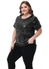 Anna-Kaci Womens Sequin Tops Plus Size Round Neck Sparkle Glitter Short Sleeve Party Tunic Blouse sold by Anna-Kaci