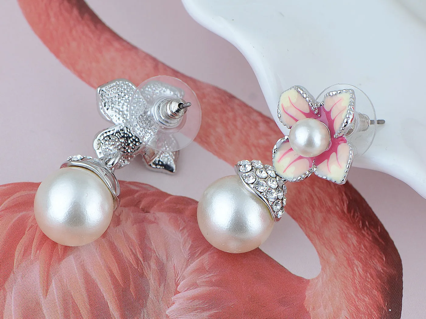 Swarovski Crystal Pearl Topaz Element Enamel Hibiscus Earring Necklace Set sold by Anna-Kaci product image thumbnail 5