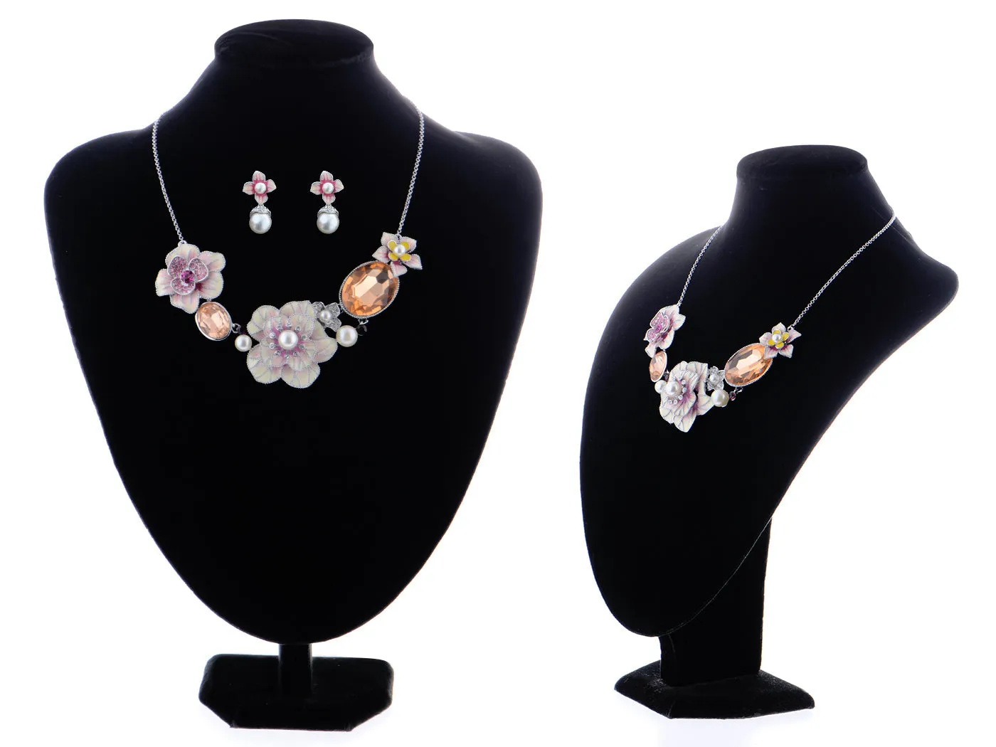 Swarovski Crystal Pearl Topaz Element Enamel Hibiscus Earring Necklace Set sold by Anna-Kaci product image thumbnail 2