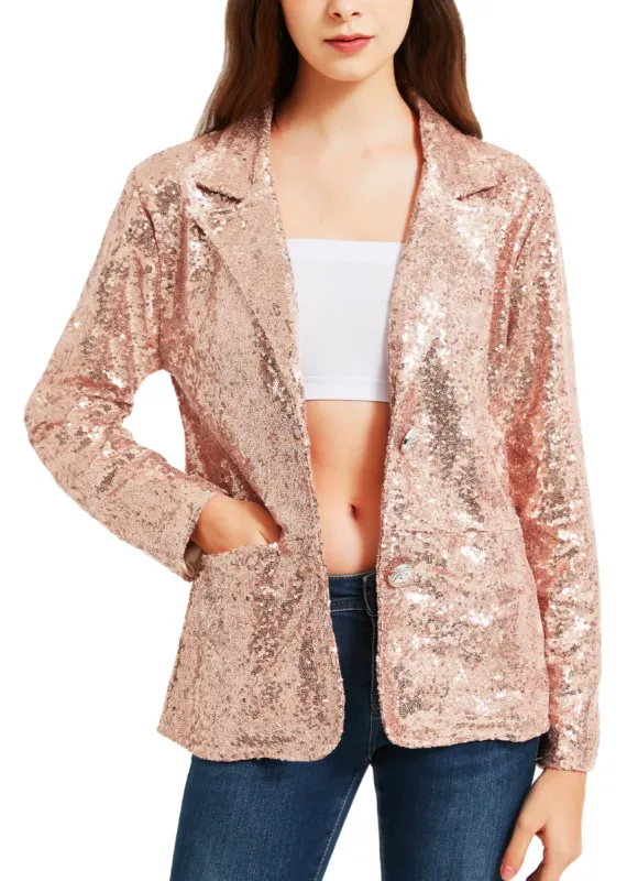 Anna-Kaci Women's Long Sleeve Sequin Blazer Jackets Casual Sparkly Coat with Pocket sold by Anna-Kaci