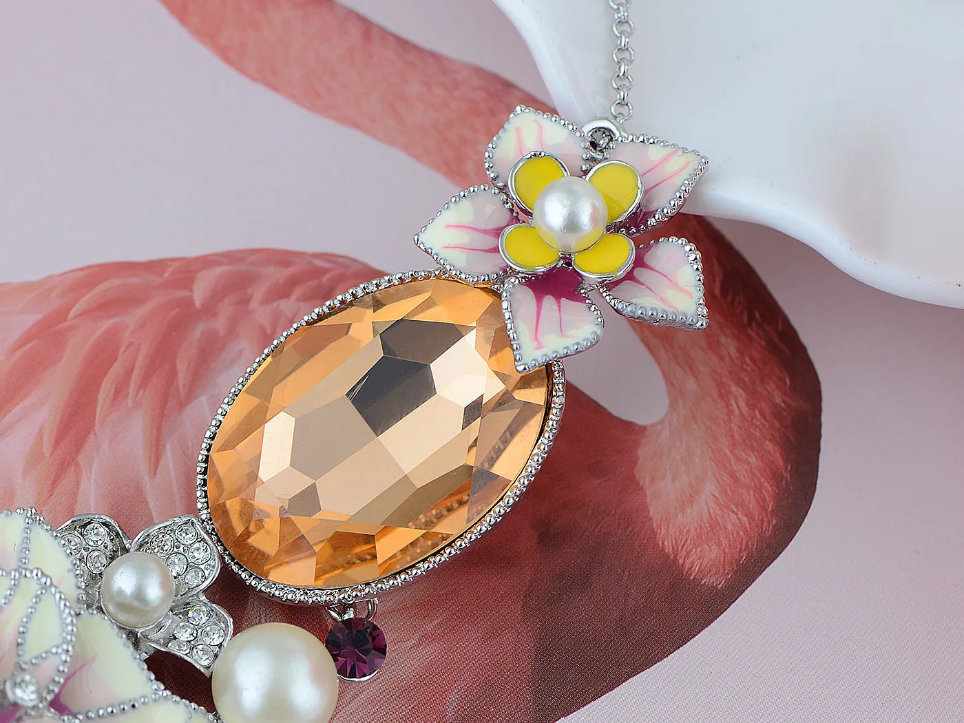 Swarovski Crystal Pearl Topaz Element Enamel Hibiscus Earring Necklace Set sold by Anna-Kaci product image thumbnail 4