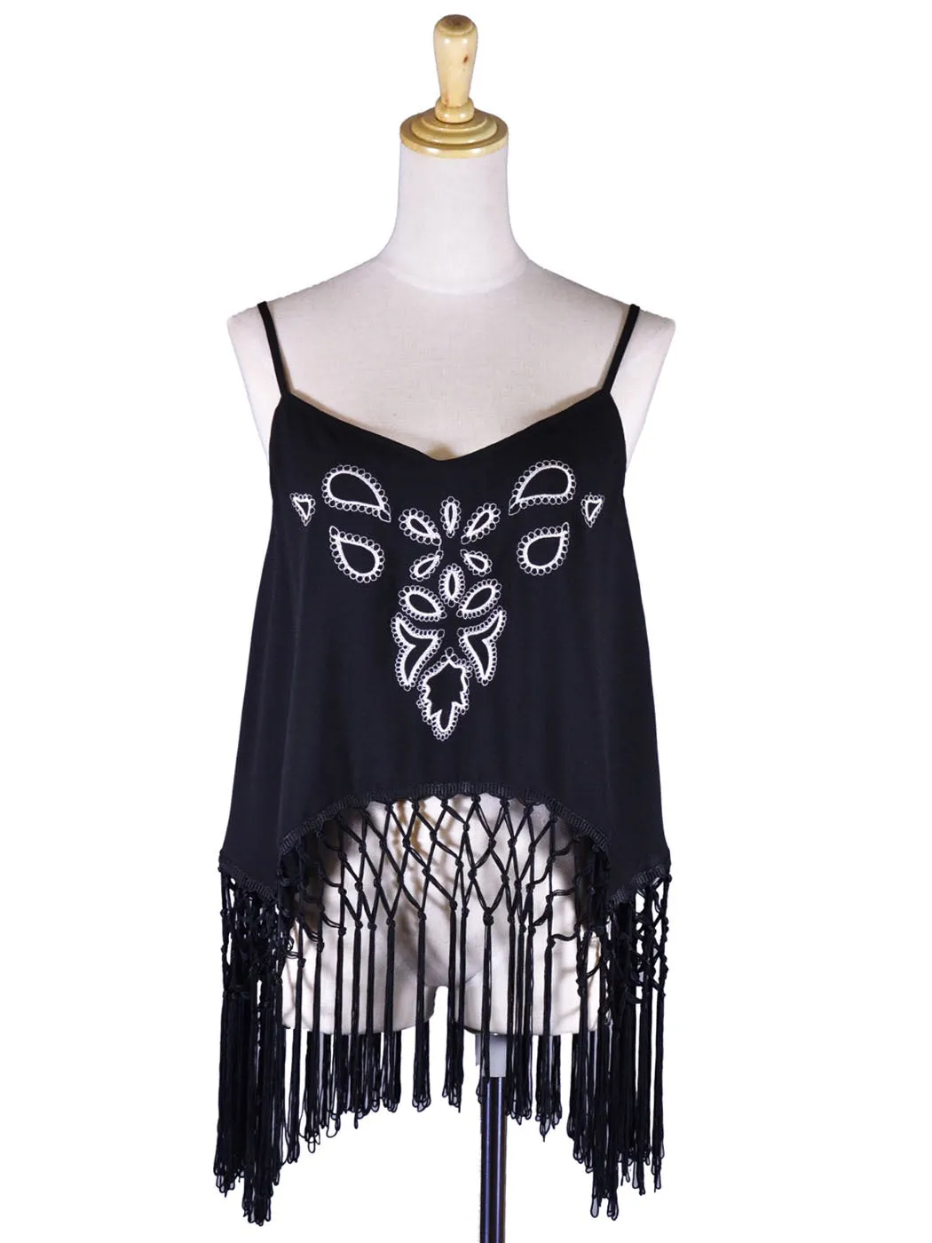 Ark & Co Enticing Flirty Floral Embroider Front Fringe Tassel Hem Chiffon Blouse sold by Anna-Kaci product image thumbnail 2