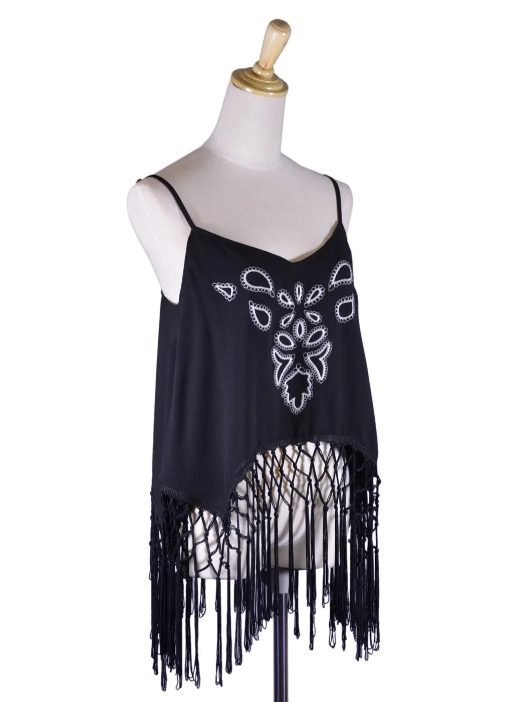 Ark & Co Enticing Flirty Floral Embroider Front Fringe Tassel Hem Chiffon Blouse sold by Anna-Kaci product image thumbnail 4