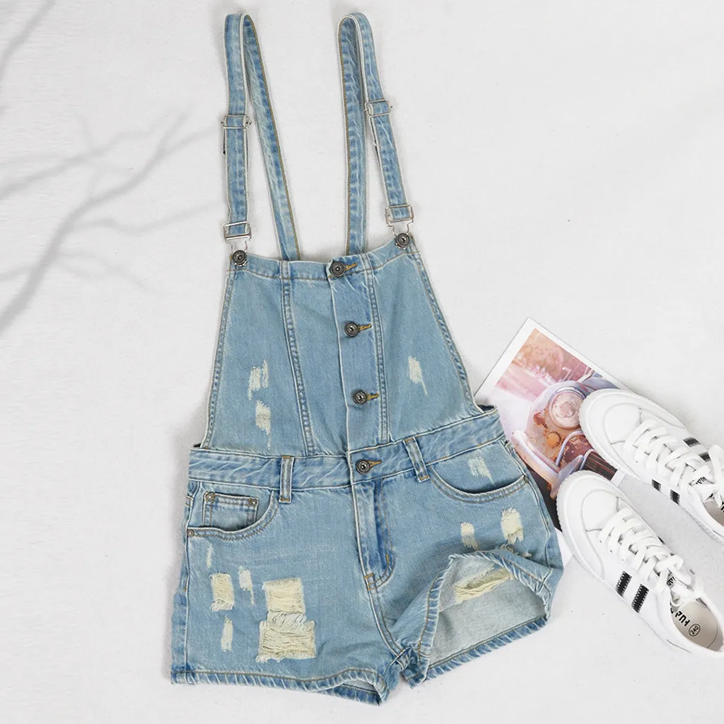 Distressed Denim Short Overalls sold by Anna-Kaci