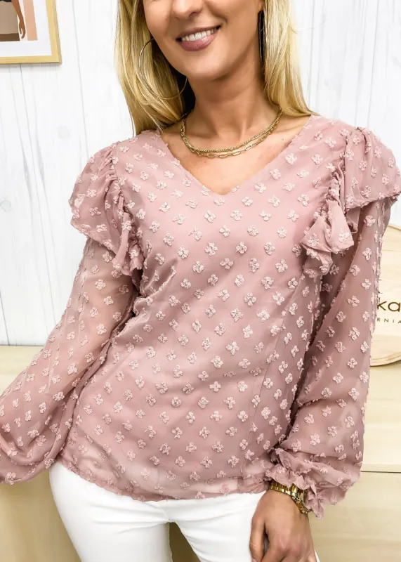 Ruffle Shoulder Long Sleeve Blouse sold by Anna-Kaci