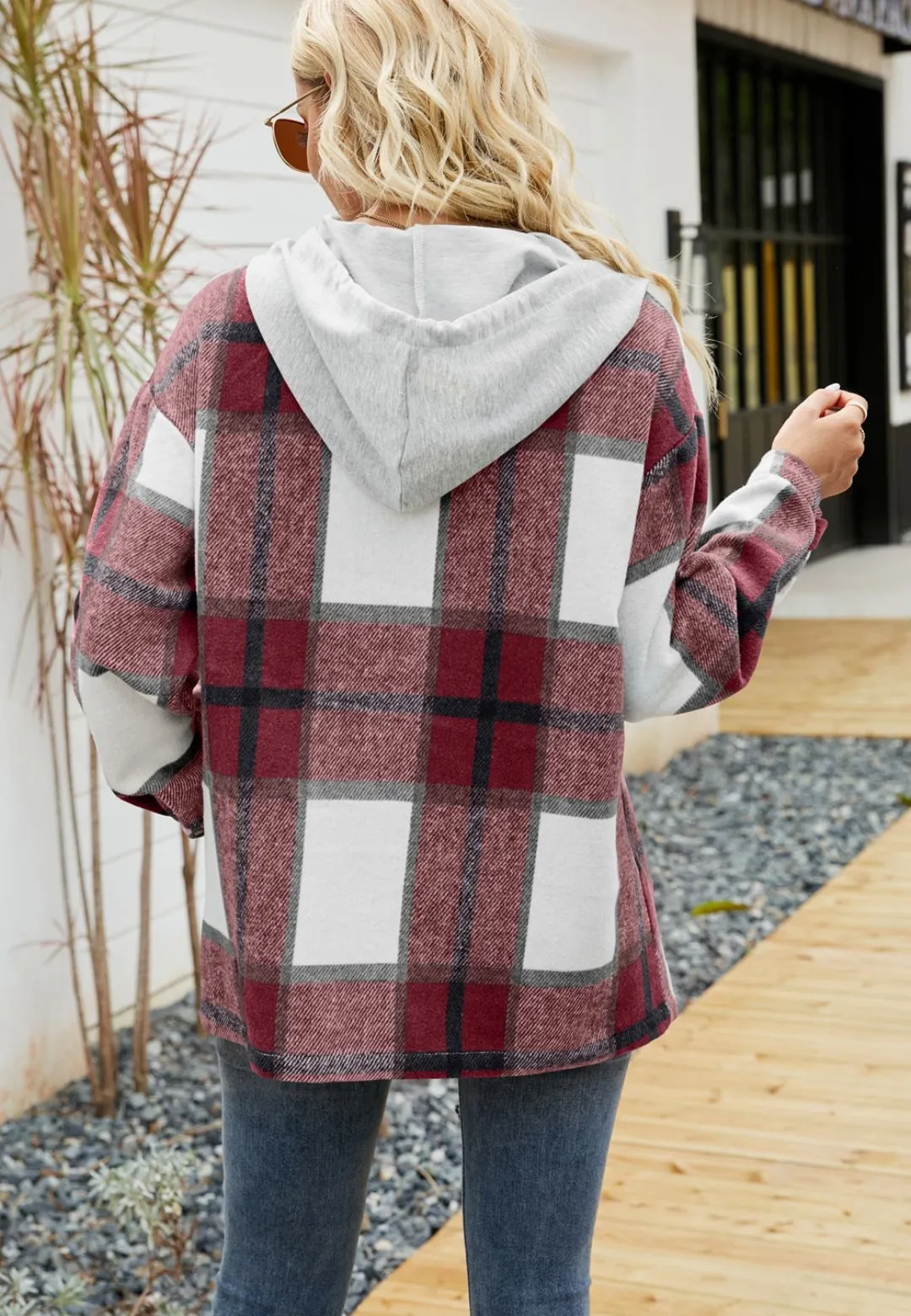 Plaid Pattern Hooded Jacket sold by Anna-Kaci product image thumbnail 4