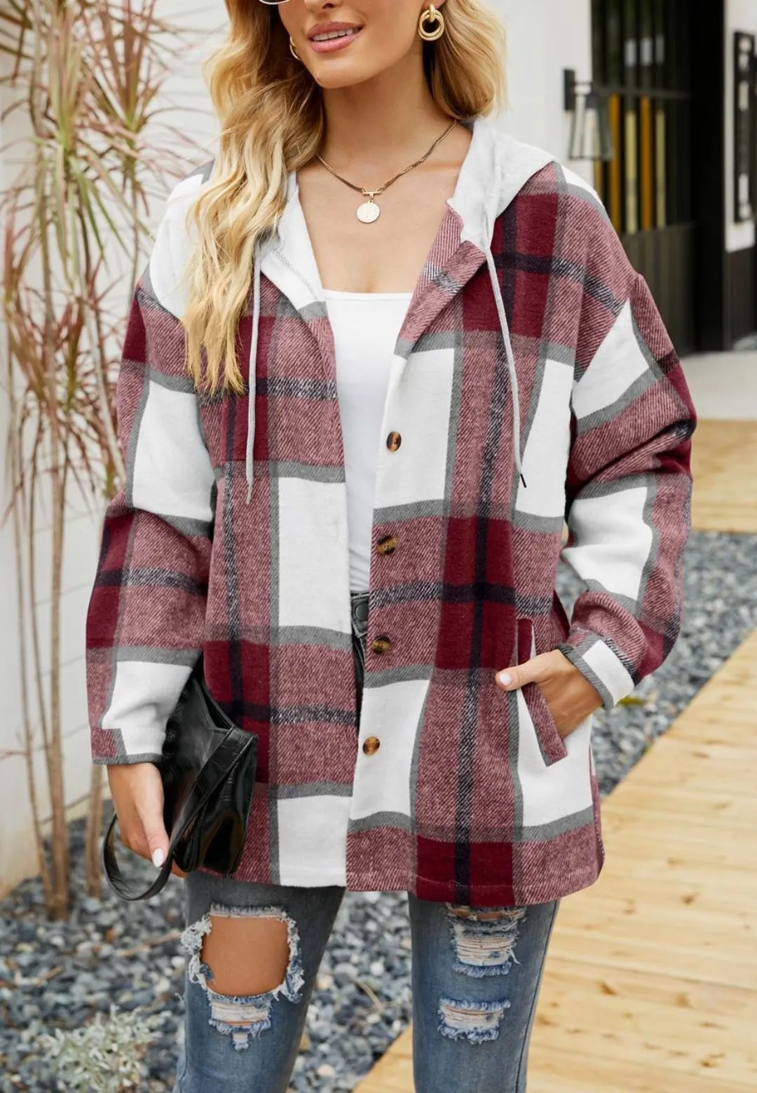 Plaid Pattern Hooded Jacket sold by Anna-Kaci