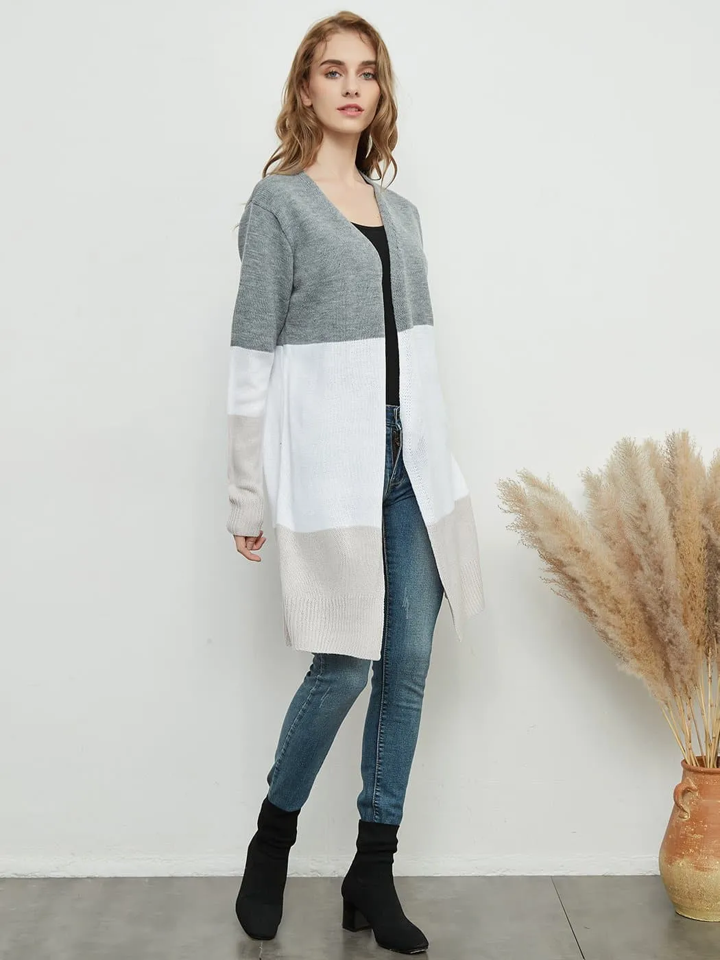 Long Sleeve Open Front Casual Knit Sweaters Coat Soft Outwear Striped Draped Kimono Cardigan sold by Anna-Kaci