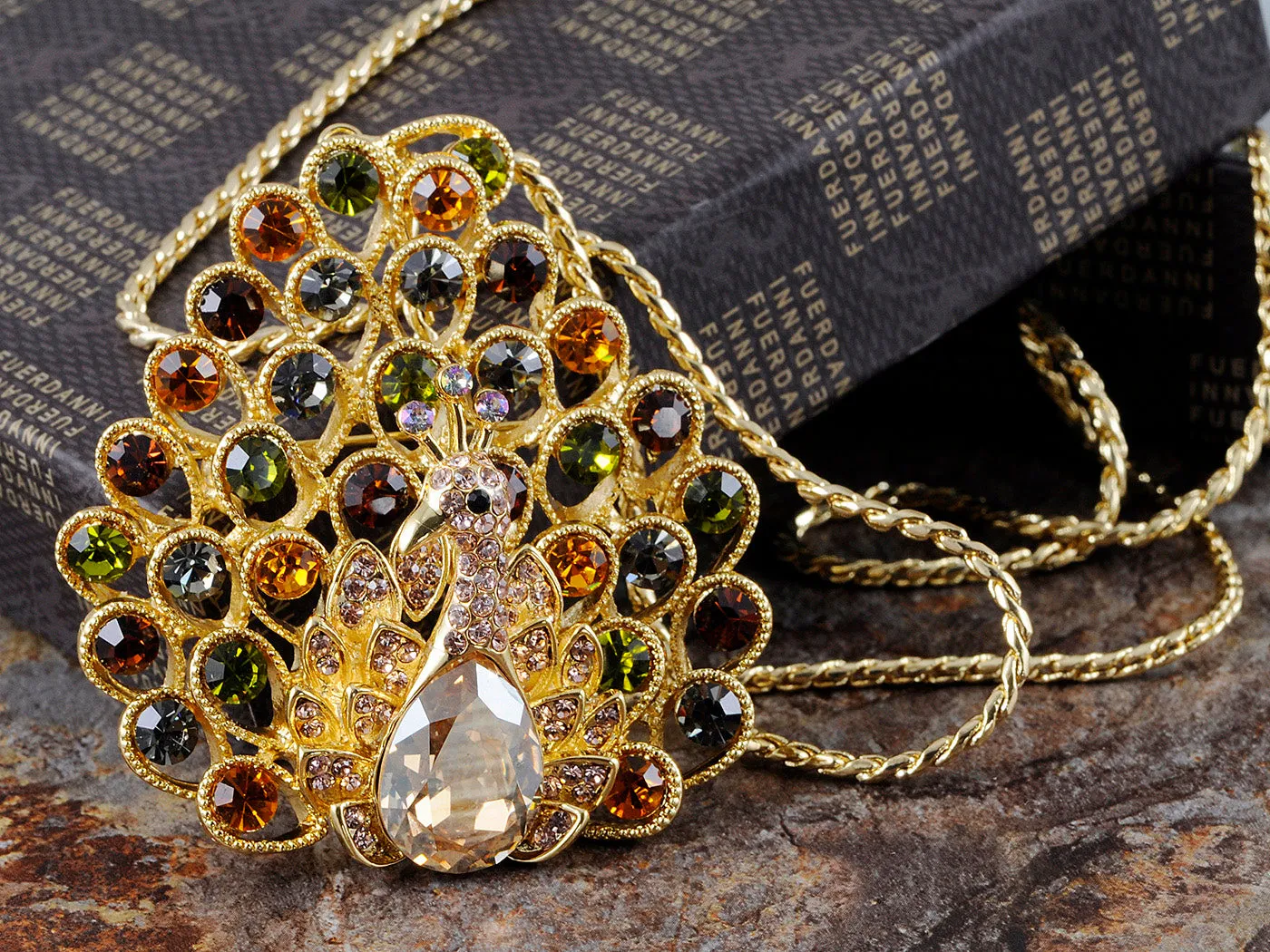 Swarovski Crystal Elements Multicolored Peacock Bird Necklace sold by Anna-Kaci product image thumbnail 2