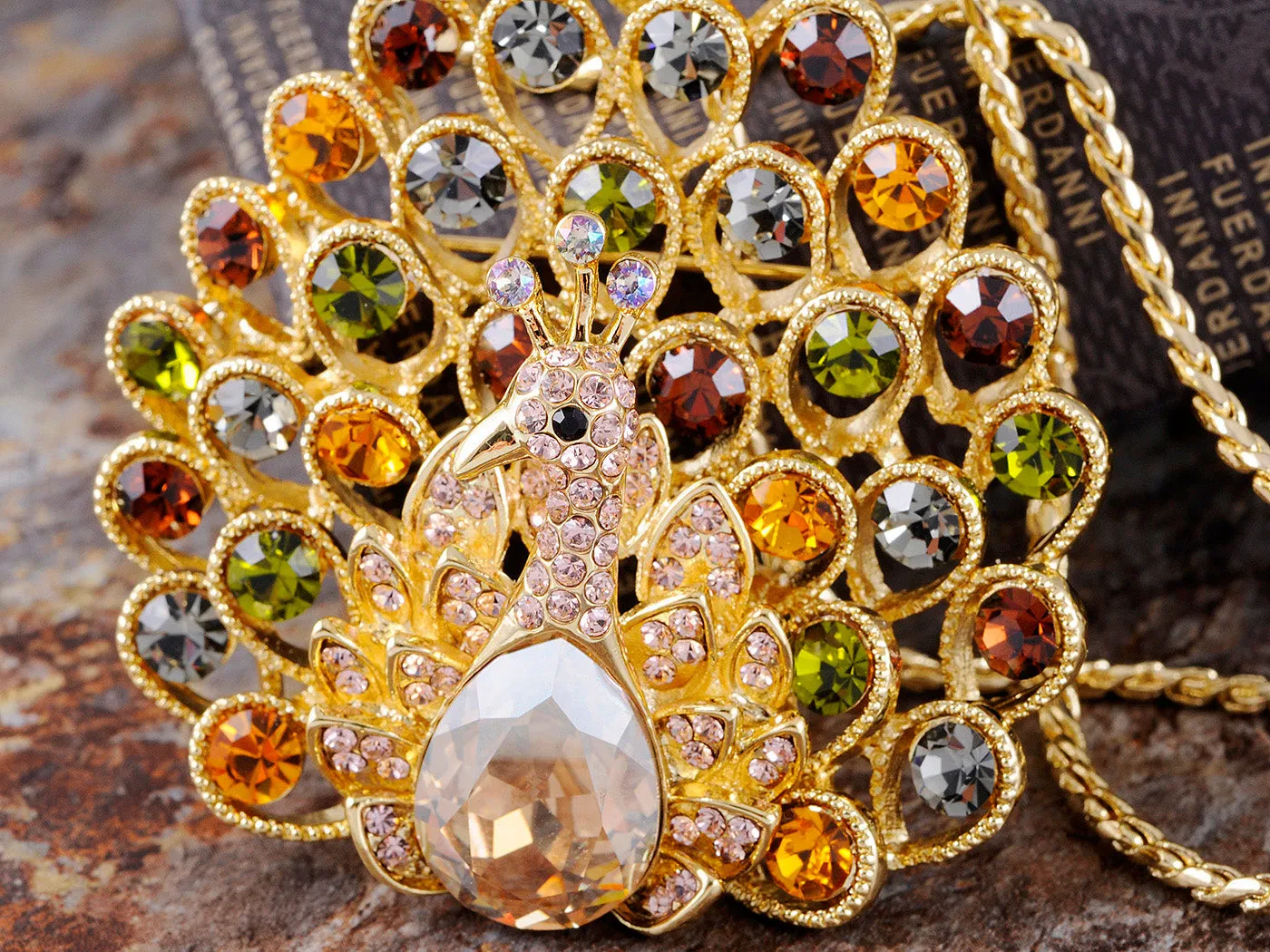 Swarovski Crystal Elements Multicolored Peacock Bird Necklace sold by Anna-Kaci product image thumbnail 4