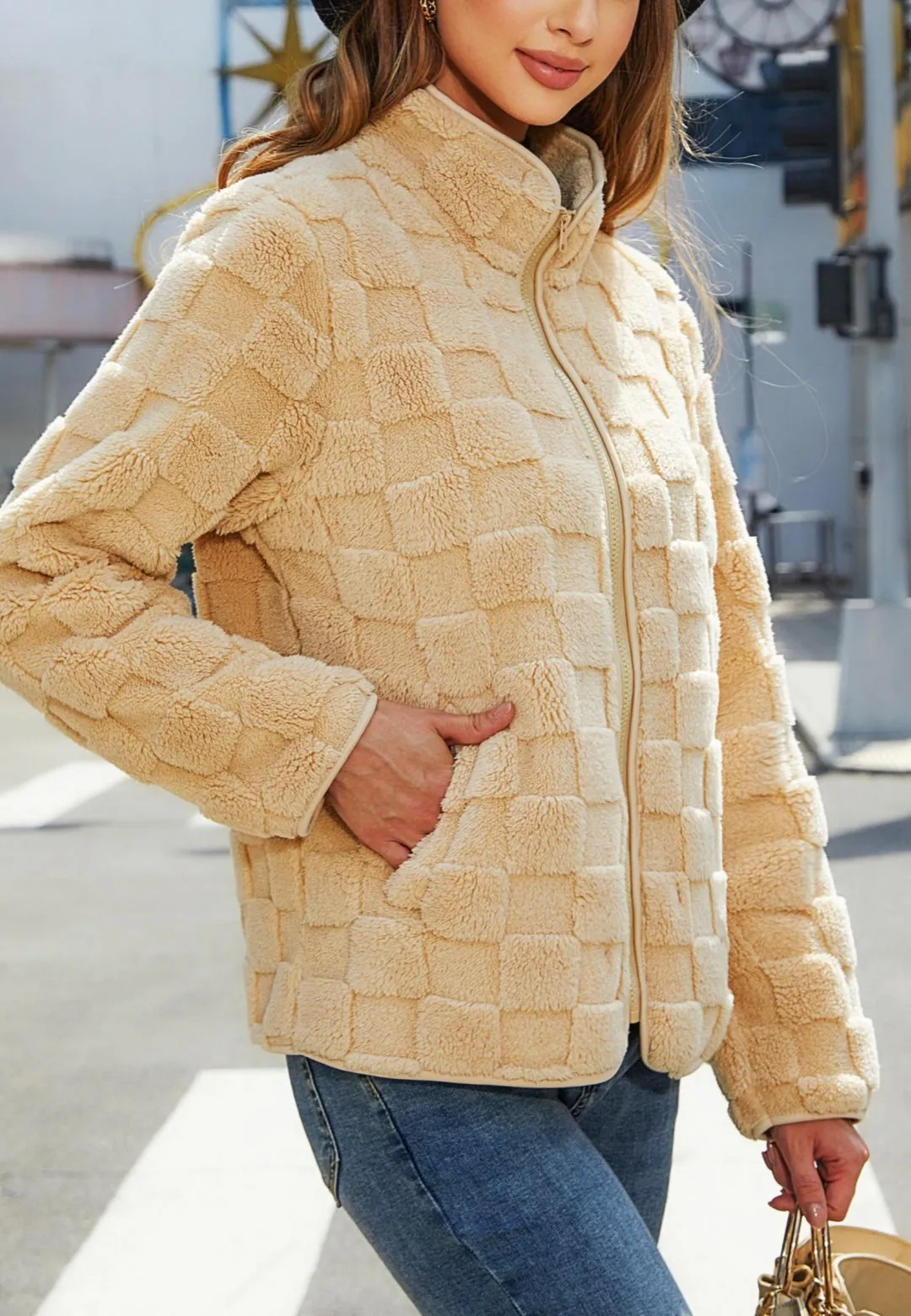 Checkered Pattern Fuzzy Jacket sold by Anna-Kaci product image thumbnail 5