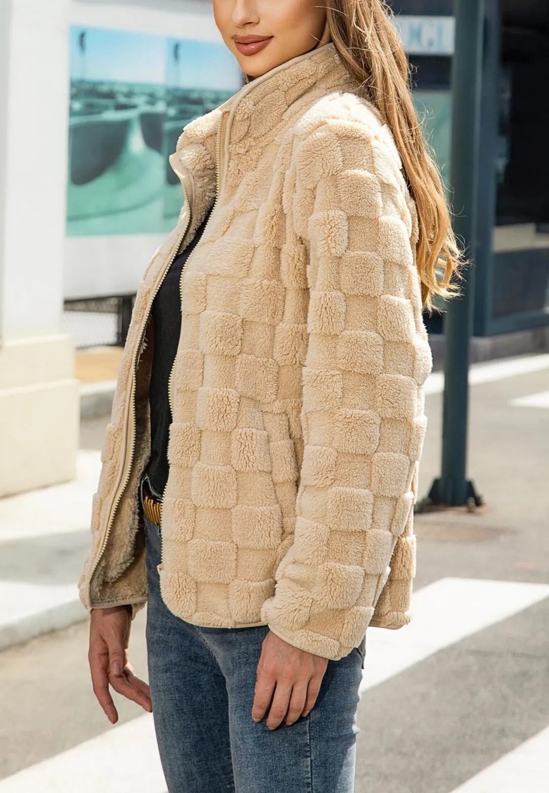 Checkered Pattern Fuzzy Jacket sold by Anna-Kaci product image thumbnail 3