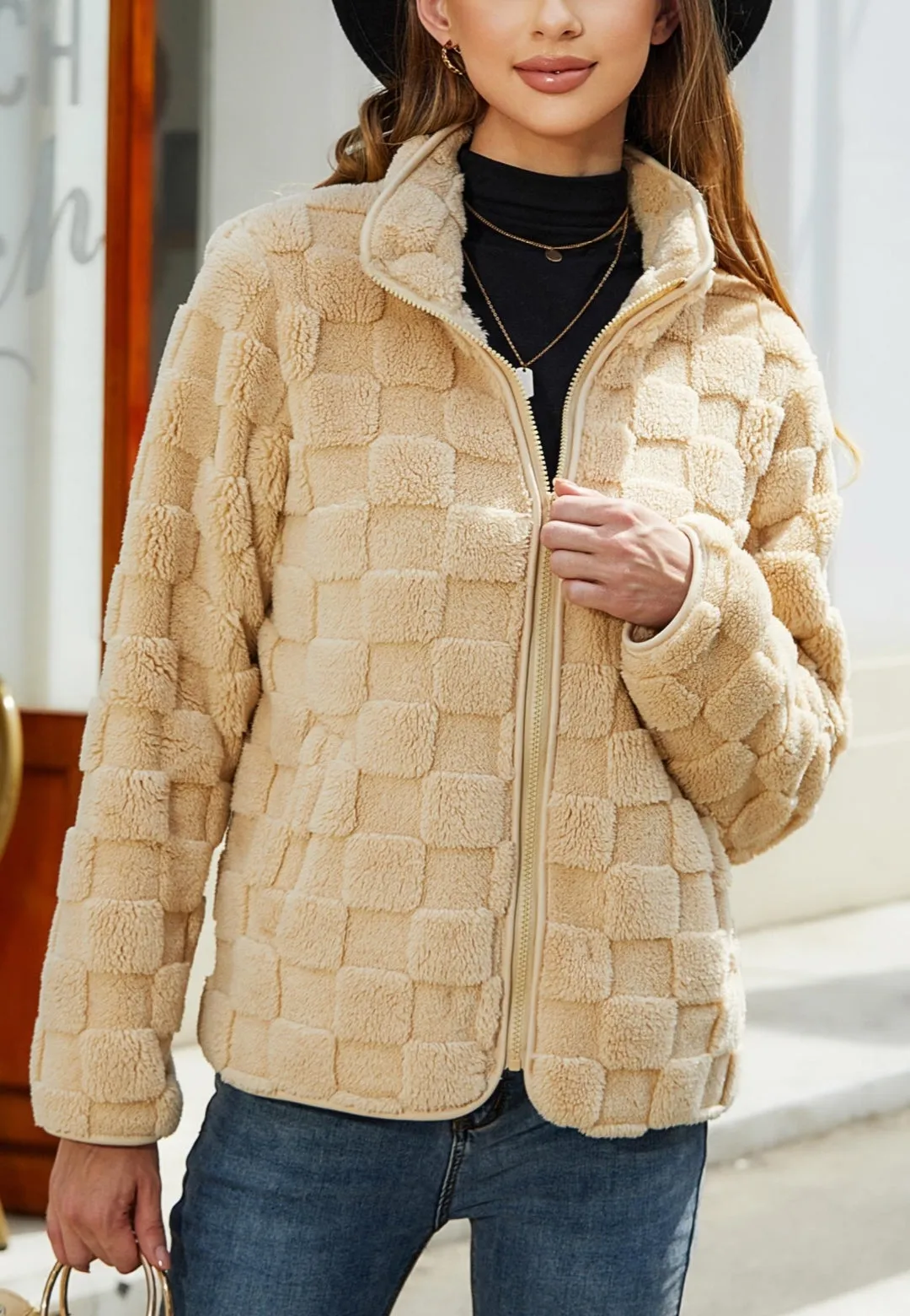 Checkered Pattern Fuzzy Jacket sold by Anna-Kaci product image thumbnail 4