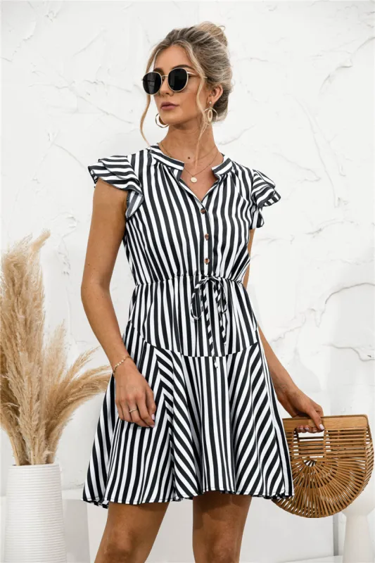 Striped Tunic Ruffle Mini Dress sold by Anna-Kaci