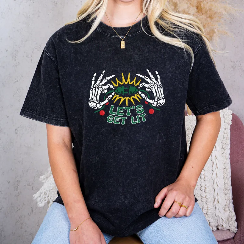 Holiday Cheer: 'Let's Illuminate' Skeleton Hands Christmas Lights Tee made by Anna-Kaci