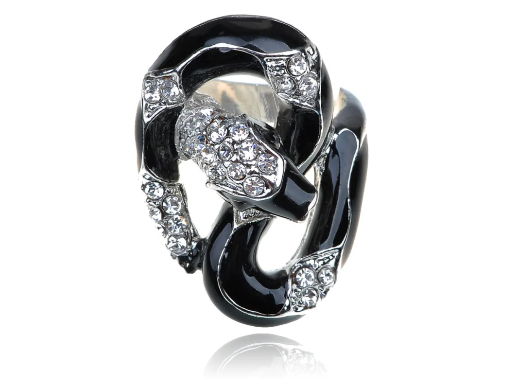 Black Enamel Egyptian Snake Sized Jewelry Gothic Ring sold by Anna-Kaci