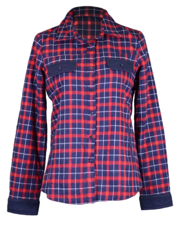 En Creme Brand Blue and Red Faux Sherling Lining Checkered Plaid Jacket sold by Anna-Kaci
