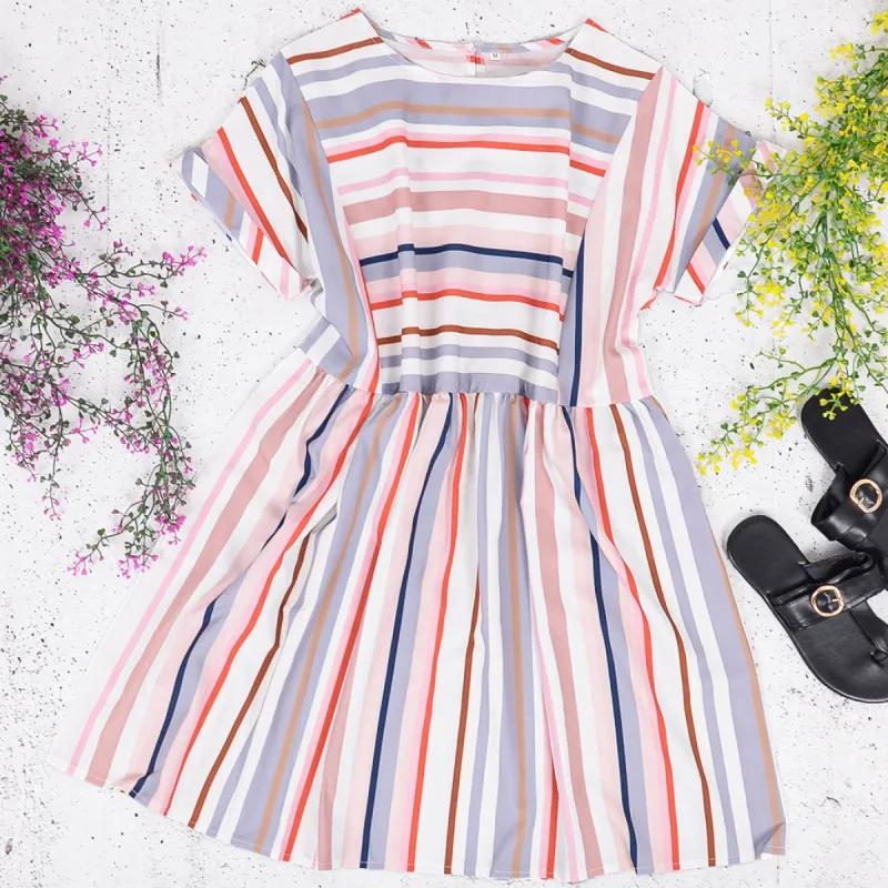 Round Neck Multicolor Striped Dress sold by Anna-Kaci