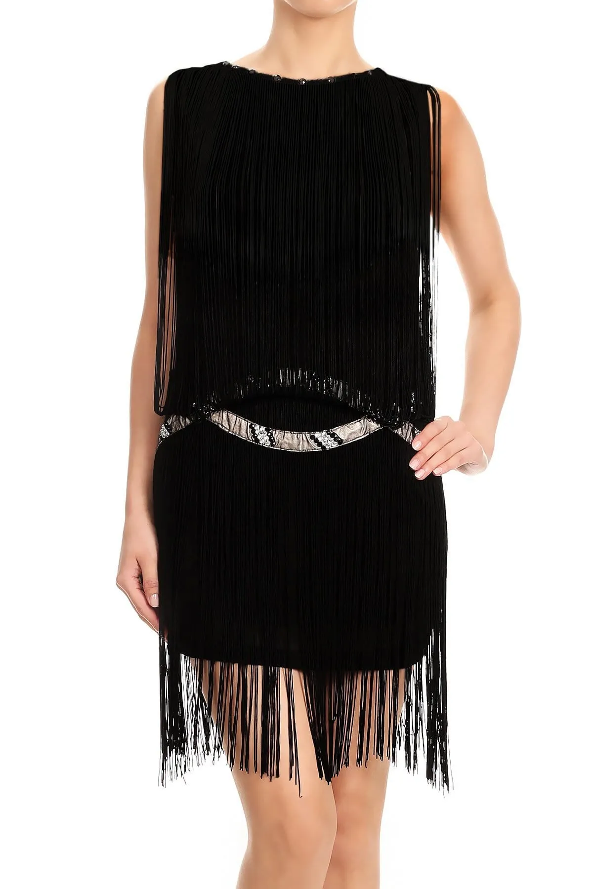 Fringe Trim Tassel Bedazzled Dress sold by Anna-Kaci