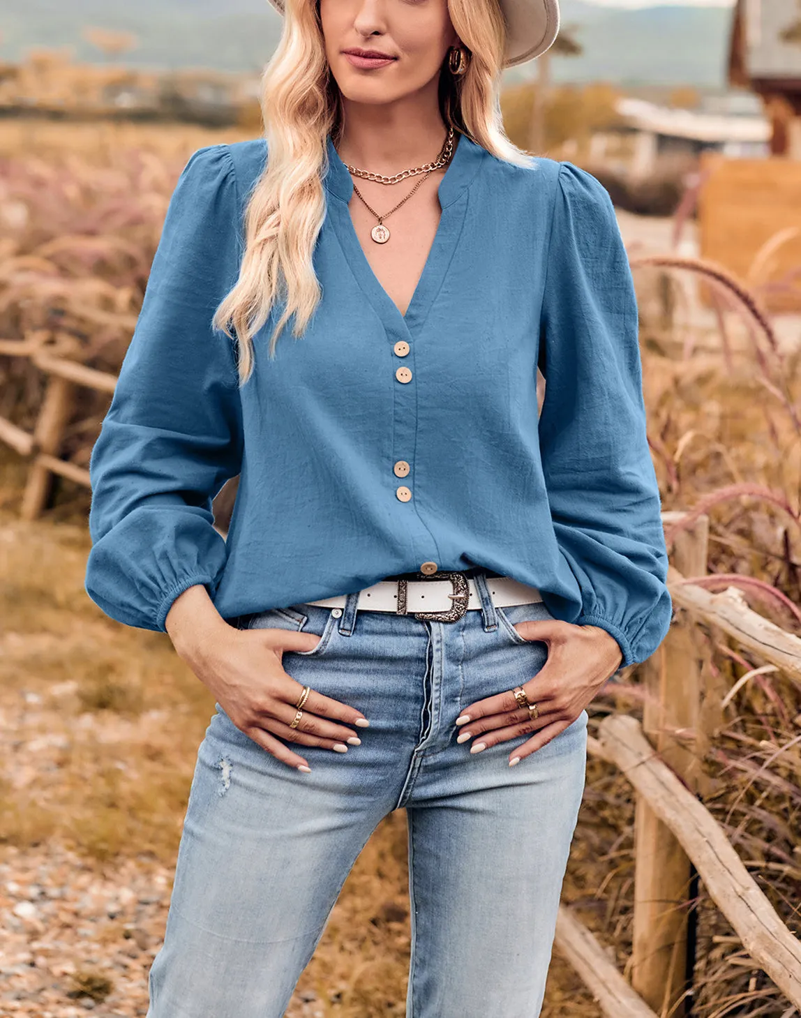 Double Button Detail Blouse sold by Anna-Kaci product image thumbnail 3