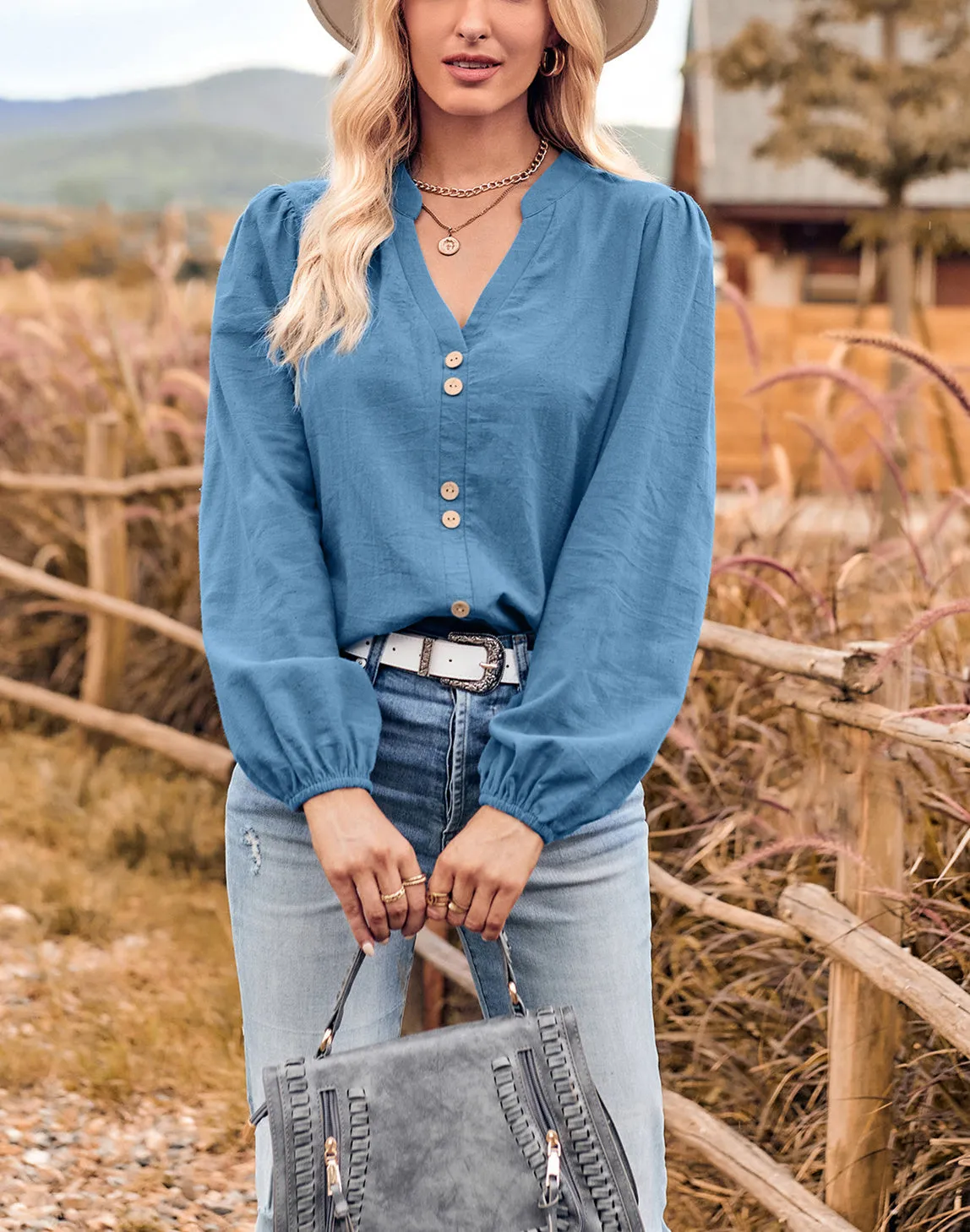 Double Button Detail Blouse sold by Anna-Kaci