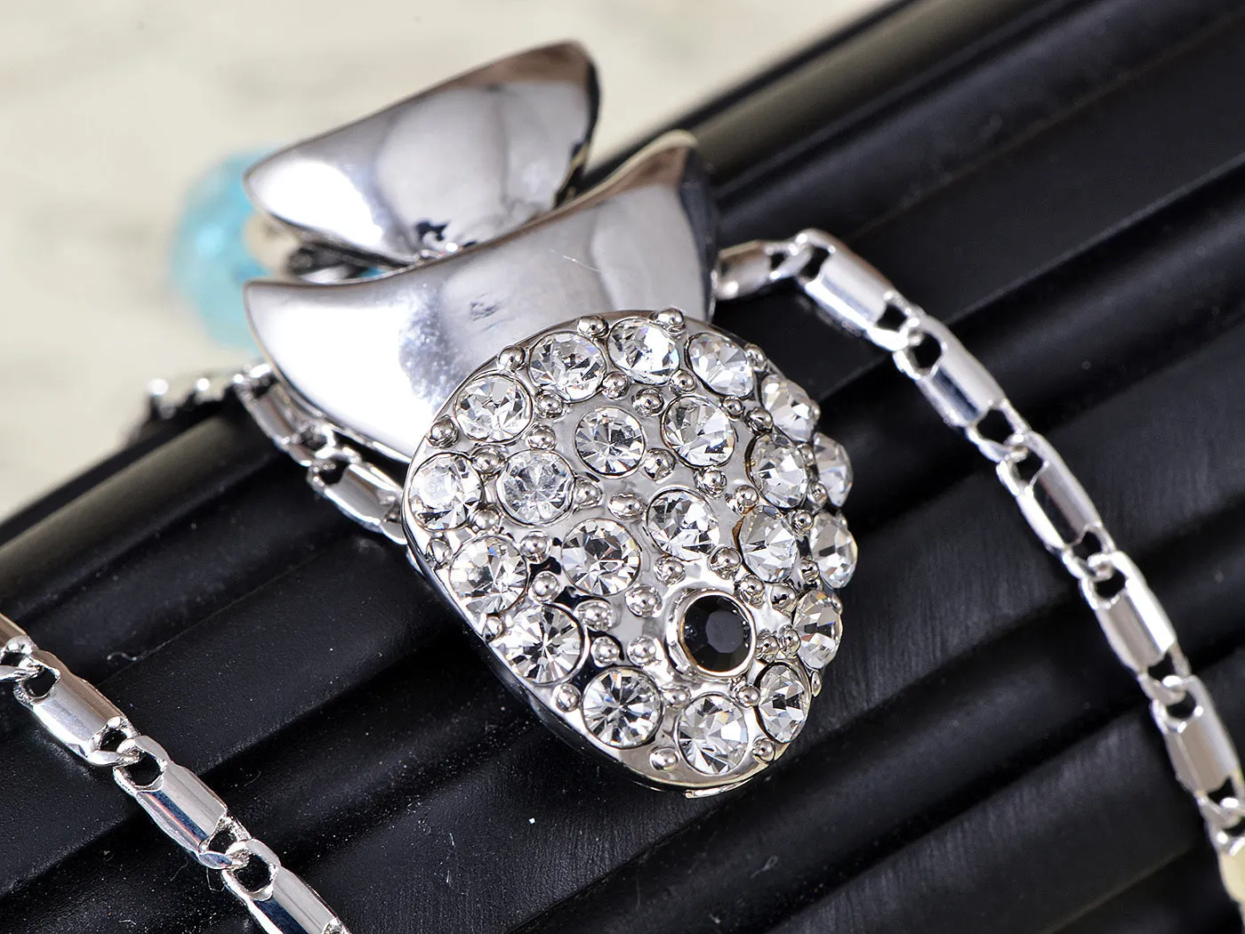 Swarovski Crystal Silver Aquamarine Fish Bone Necklace sold by Anna-Kaci product image thumbnail 4