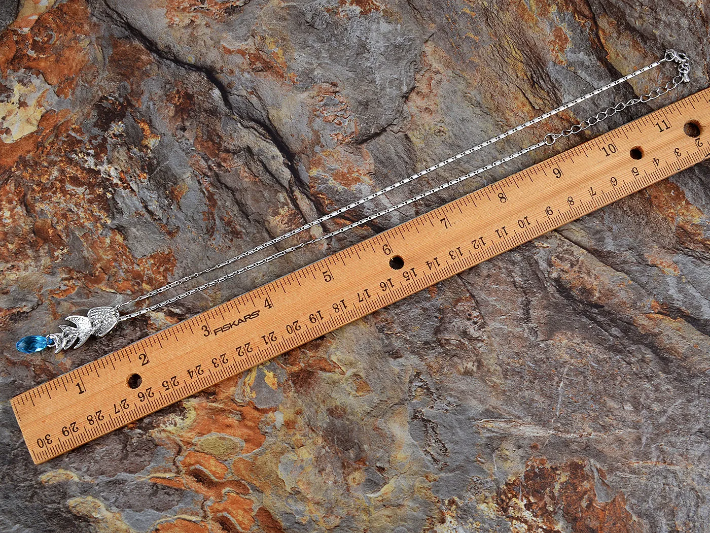 Swarovski Crystal Silver Aquamarine Fish Bone Necklace sold by Anna-Kaci product image thumbnail 3