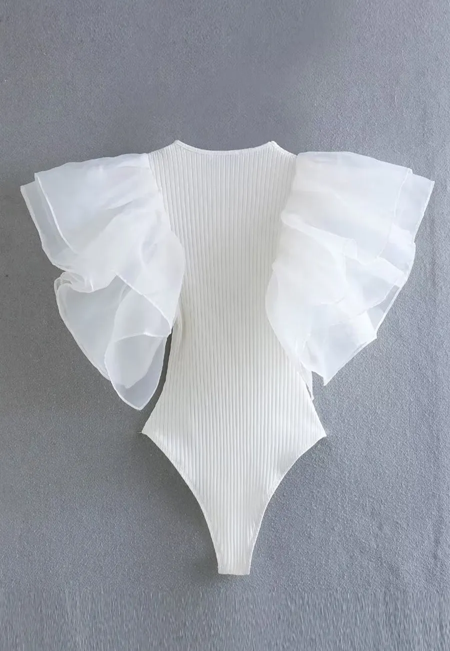 Ruched Ruffle Sleeves Bodysuit sold by Anna-Kaci product image thumbnail 4