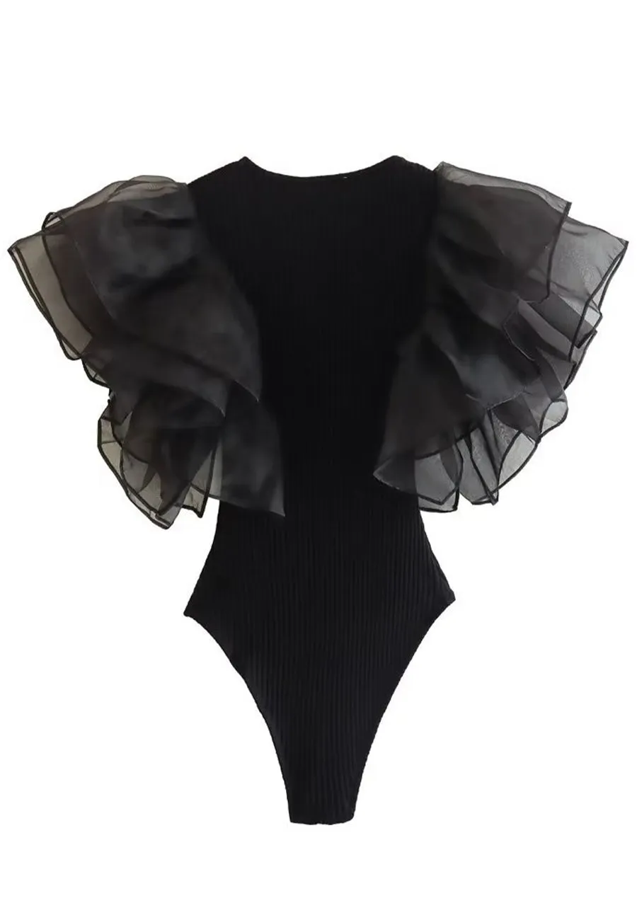 Ruched Ruffle Sleeves Bodysuit sold by Anna-Kaci product image thumbnail 2