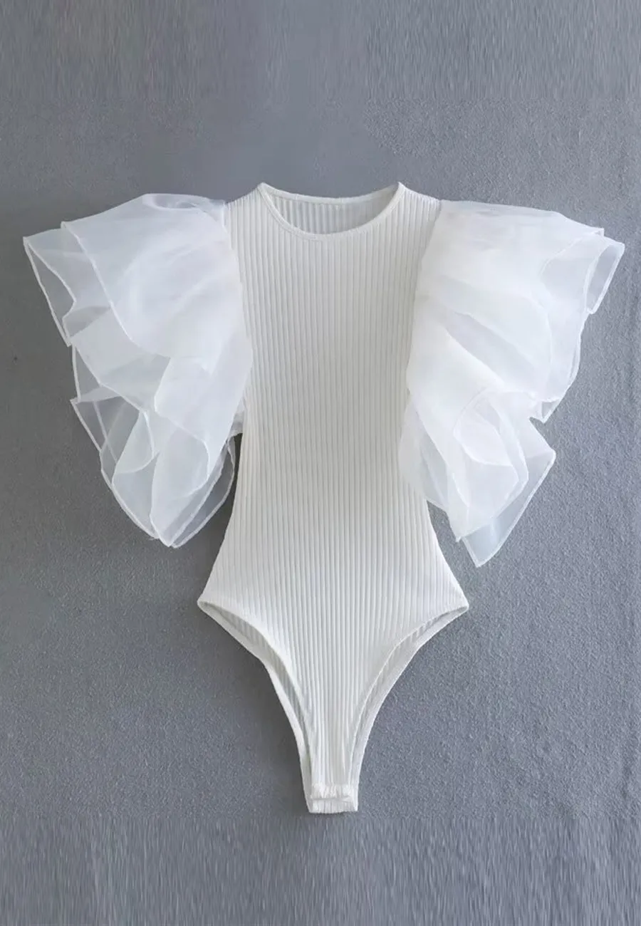 Ruched Ruffle Sleeves Bodysuit sold by Anna-Kaci product image thumbnail 3