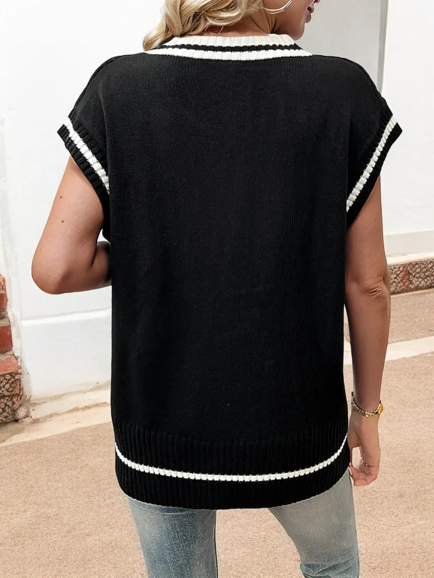 Anna-Kaci Women's Sleeveless Cable Knit Sweater Vest with V-Neckline and Contrast Trim sold by Anna-Kaci product image thumbnail 2