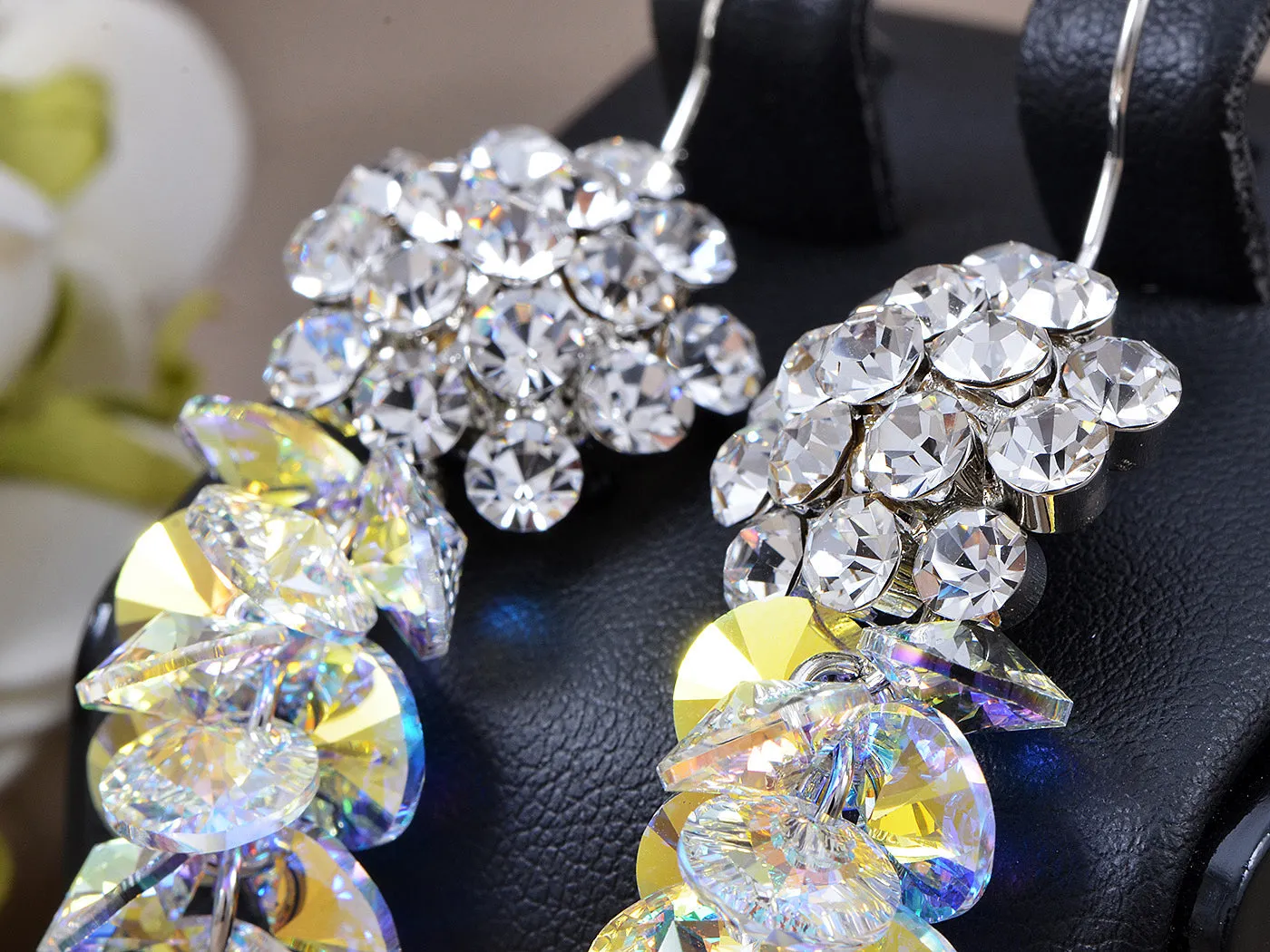 Swarovski Crystal Element Silver Aurora Borealis Grape Cluster Dangle Earrings sold by Anna-Kaci product image thumbnail 4