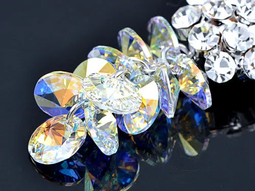 Swarovski Crystal Element Silver Aurora Borealis Grape Cluster Dangle Earrings sold by Anna-Kaci product image thumbnail 5
