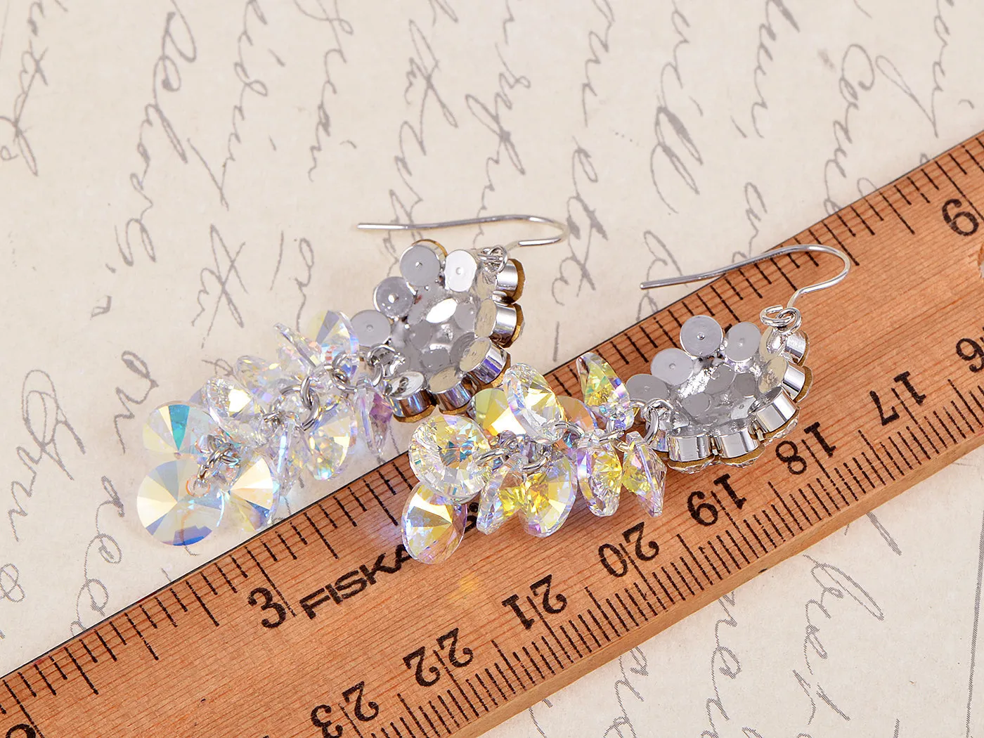Swarovski Crystal Element Silver Aurora Borealis Grape Cluster Dangle Earrings sold by Anna-Kaci product image thumbnail 3