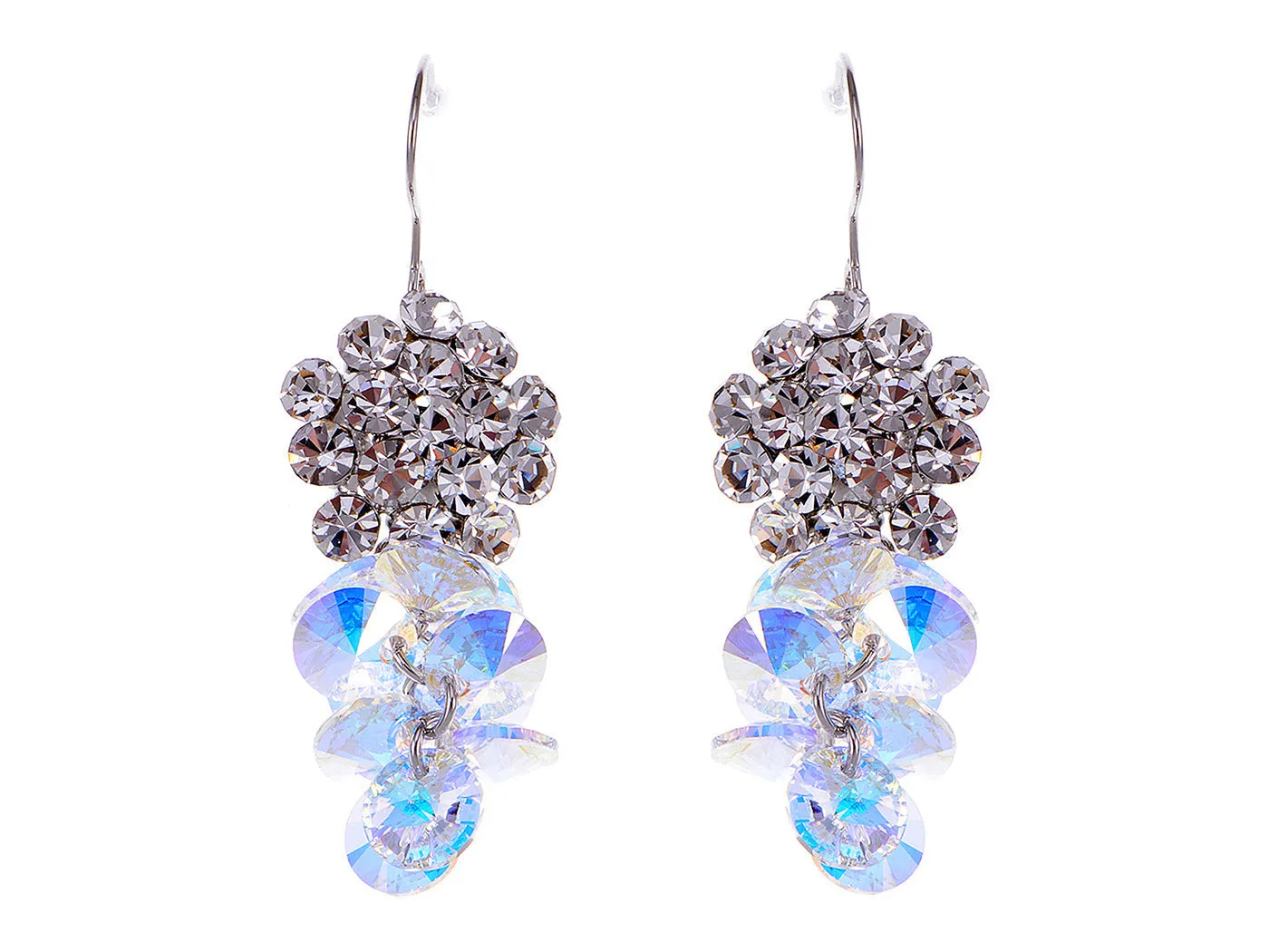 Swarovski Crystal Element Silver Aurora Borealis Grape Cluster Dangle Earrings sold by Anna-Kaci