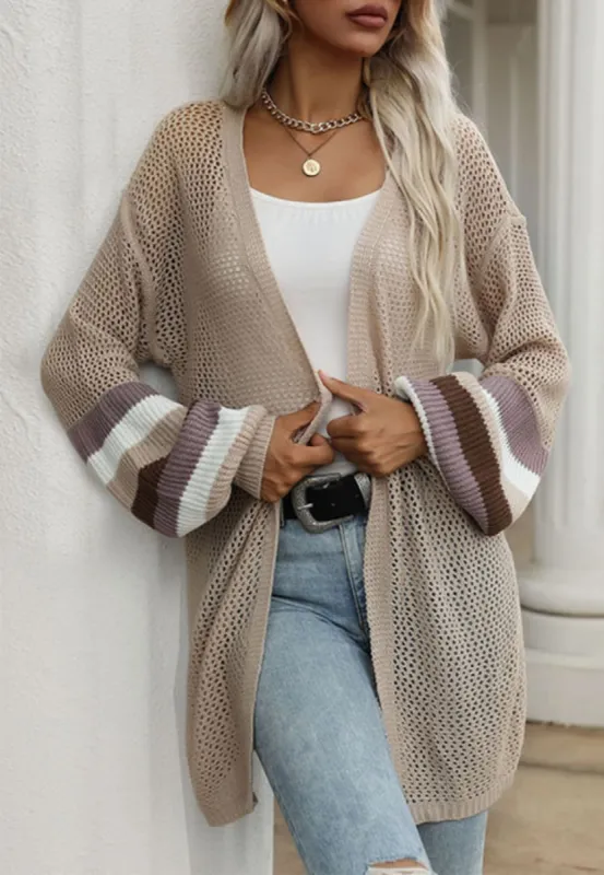Crochet Knit Striped Sleeve Cardigan sold by Anna-Kaci