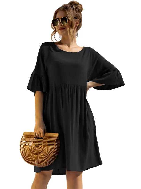 Anna-Kaci Women's Short Sleeve Loose Fit Midi Dress with Ruffle Detail and Side Pockets sold by Anna-Kaci