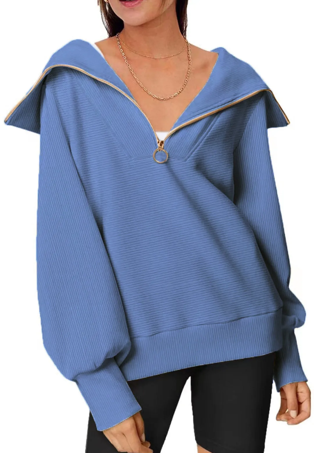 Front Zip Up Jersey Top sold by Anna-Kaci product image thumbnail 3