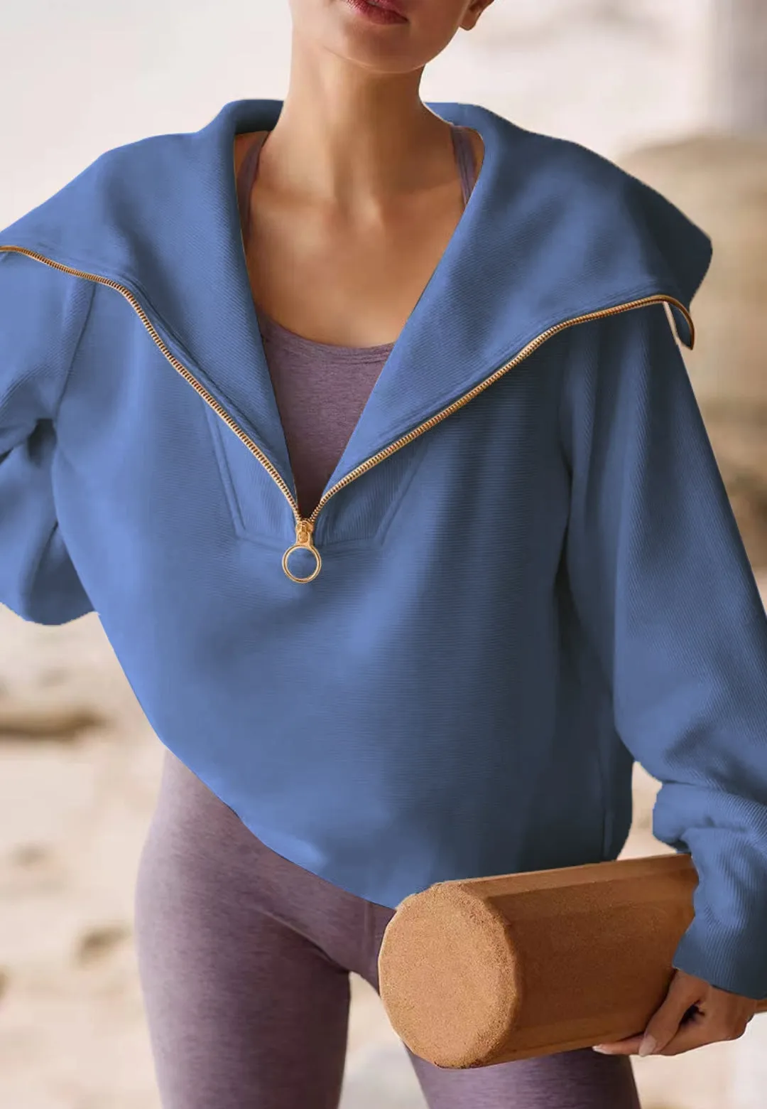 Front Zip Up Jersey Top sold by Anna-Kaci product image thumbnail 5