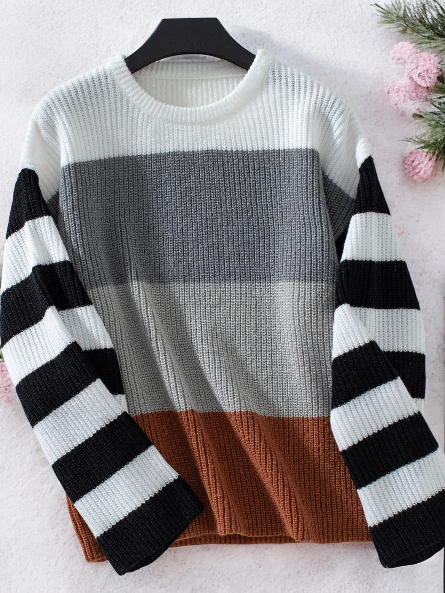 Anna-Kaci Women's Color Block Striped Knit Sweater with Crew Neck and Long Sleeves sold by Anna-Kaci product image thumbnail 5