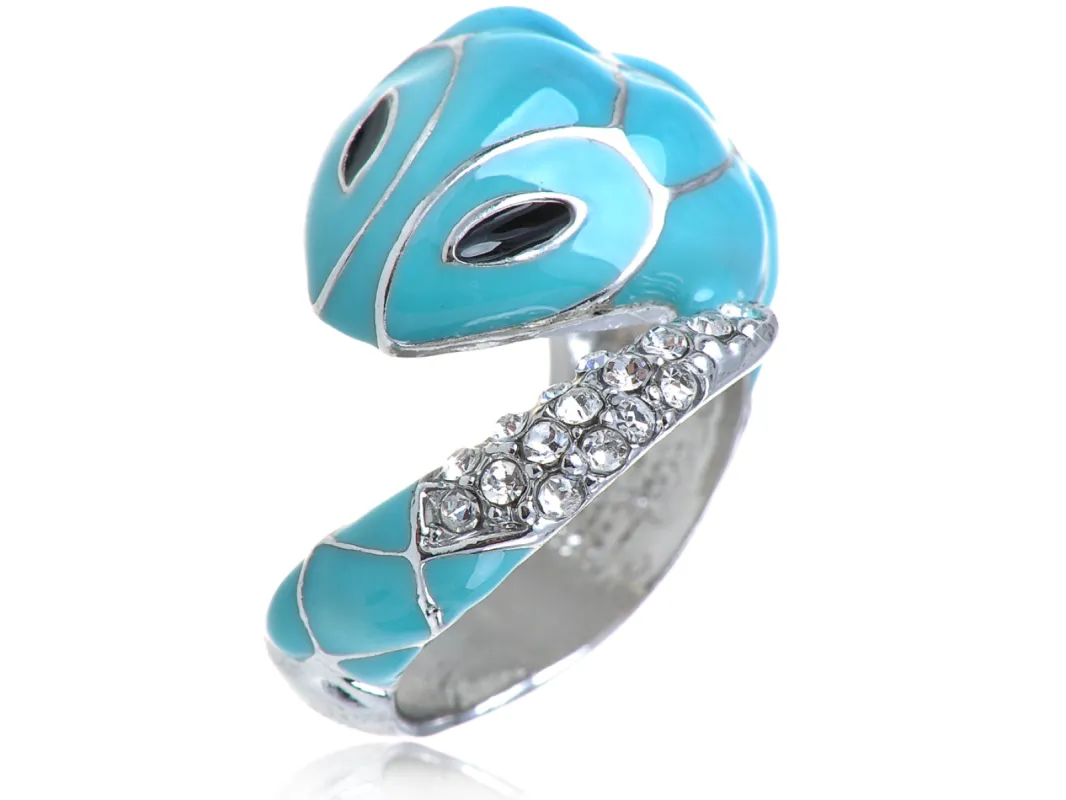 Striking Blue Mosaic Bodied Wrapping Snake Sized Ring sold by Anna-Kaci