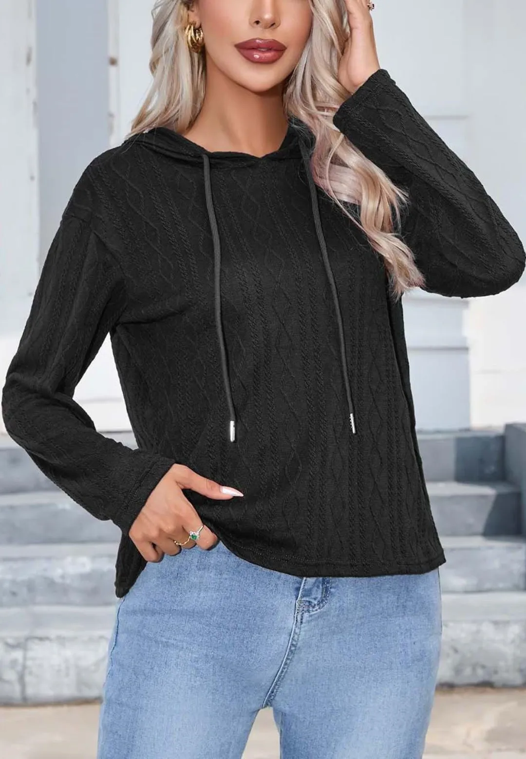 Cable Knit Hooded Sweater sold by Anna-Kaci product image thumbnail 3