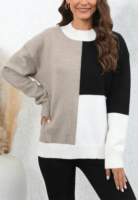 Neutral Color Block Hi-Low Sweater sold by Anna-Kaci