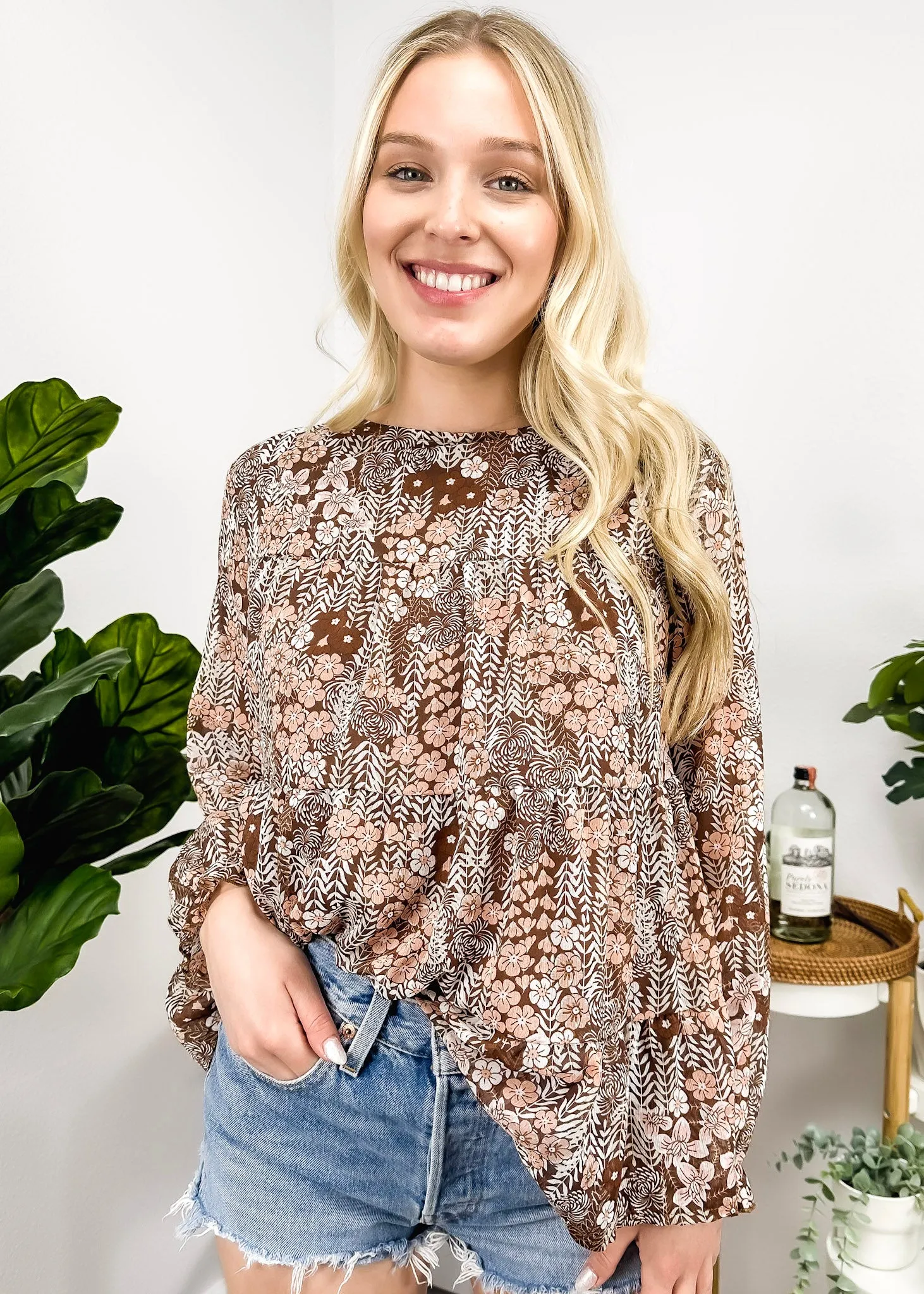 Round Neck Printed Tiered Blouse sold by Anna-Kaci