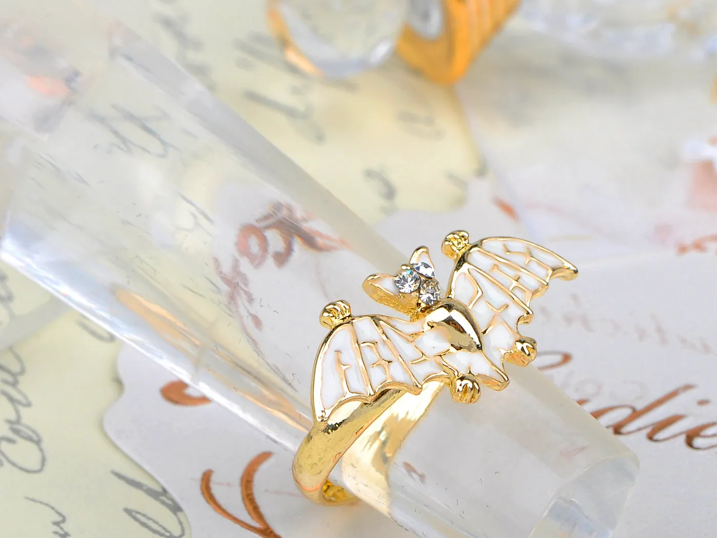 Petite Enamel Hand Painted Flying Bat Night Creature Ring sold by Anna-Kaci product image thumbnail 5