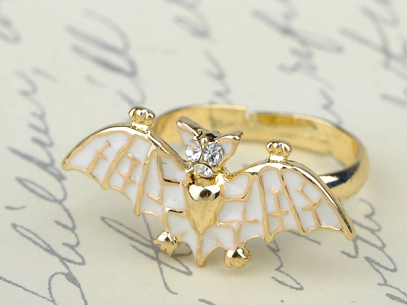 Petite Enamel Hand Painted Flying Bat Night Creature Ring sold by Anna-Kaci product image thumbnail 2